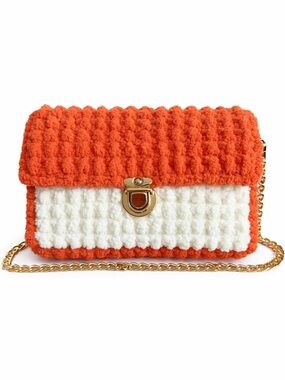 Handmade Orange White Shoulder Bag with FREE Mini Pouch Gift